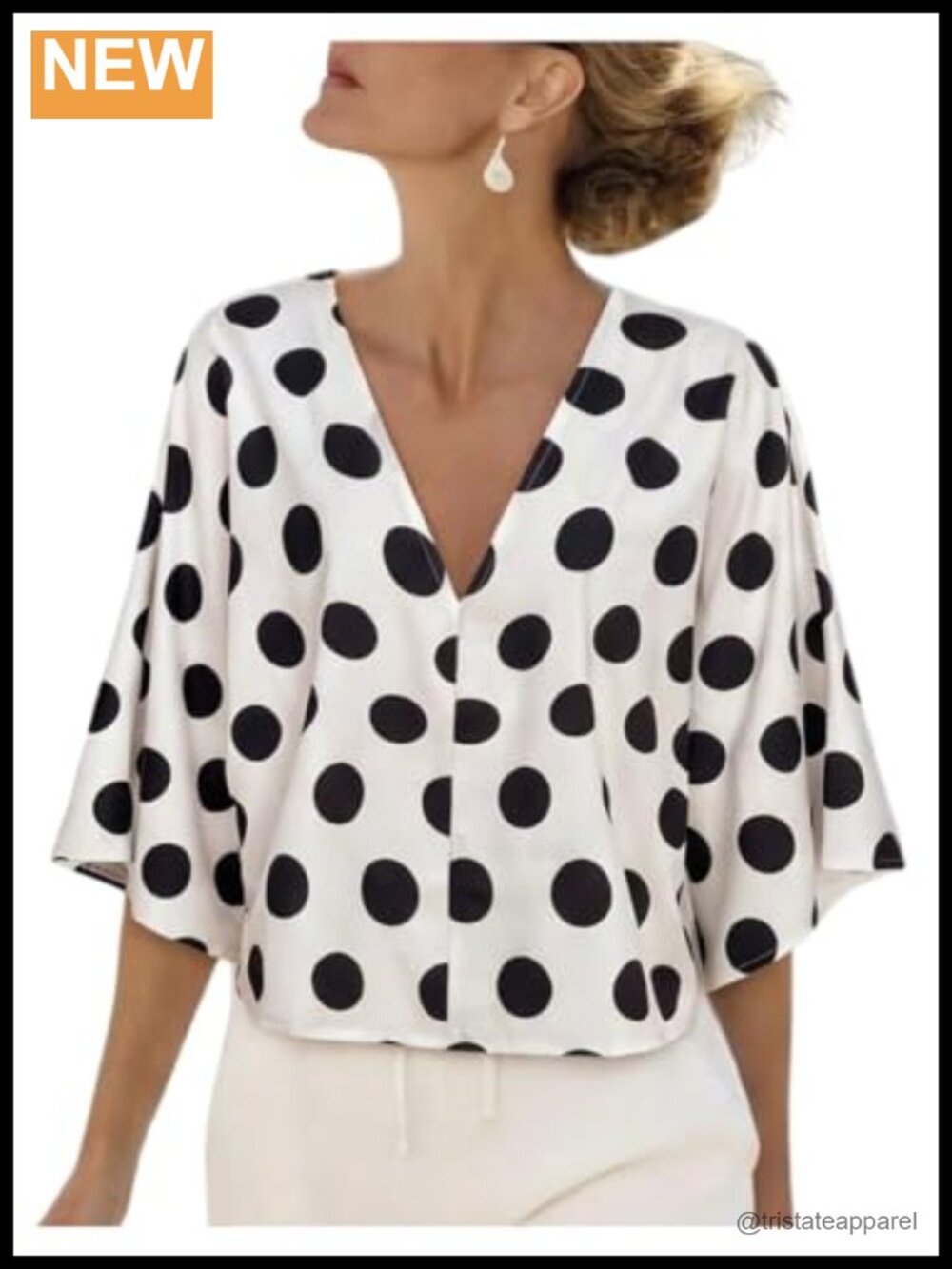 Y2K Polka Dot Ruffle Blouse, Half Sleeve, Deep V Neck